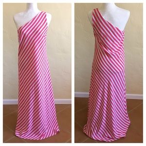 Vintage Pink and White One Shoulder Striped Maxi